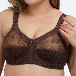 Women's Beauty Lace Unlined Full Coverage Underwire Minimizer Bra Plus Size Bra 80-115 C D Cup 210623