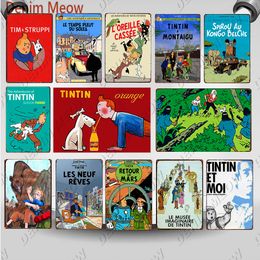 2022 Vintage Tintin Cartoon Movie Character Metals Painting Tin Sign Poster Retro The Adventures of Child bedroom Metal Plate Children Kids Gift Room Decor