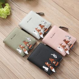 Wallets Cartoon Animal Embroidery Zipper Women Purse Foldable Short Wallet Leather Coin Portefeuille
