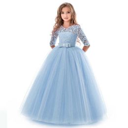 Teen Girl Evening Party Long Dress 5-14Y Girl Formal School Ceremony Outfit Kids Christening Costume White first Communion Dress Q0716