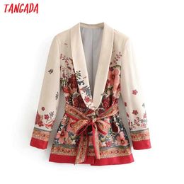 Tangada Women suit blazer floral designer jacket korea fashion Long sleeve ladies female office coat blaser 3H48 210930