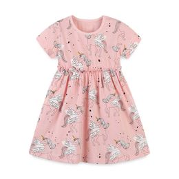 Jumping Meters Summer Girls Unicorns Print Princess Dress Children Clothes Baby Casual Wear 210529