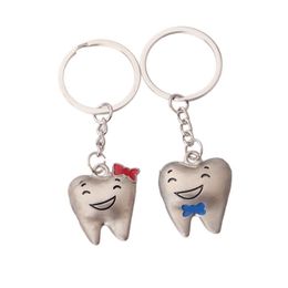 new Lovely Metal Mini Tooth Keyring Unisex Bag Car Key Chain Accessories Gift 2 Colors Smile Teeth Pendant Keychain EWE7486