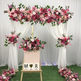 Pink Rose Red Artificial Flower Gazebo Tieback Wedding Sign Table Runners Wreath Backdrop Garland Floral Arrangement Decor