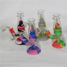 Silicone Hookahs Bong 7.5" Silicon Water Pipe with 14mm glass bowl/quartz banger joint dab oil rigs recycler bubbler for smoking