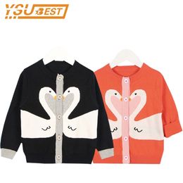 Boy Swan Pattern Girls Cardigan Kids Lace Long Sleeve Jackets Baby Girl Coat Children Outerwear 210417