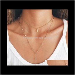Chokers Necklaces & Pendants Jewelry19-Styles Multilayer Moon Bead Chain Fashion Gold Colour Long Choker Necklace Pendant For Women Vintage Fe