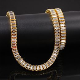 Hip Hop Top Selling Women Fashion Jewellery 18K Gold Fill Single Row T Princess Cut Austrian RhineStone Crystal Diamond Party Male Men Necklace For Lovers' Gift