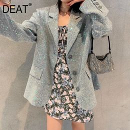 spring and summer fashion women clothes notched bling single breasted gray color blazer female top WP94810L 210421