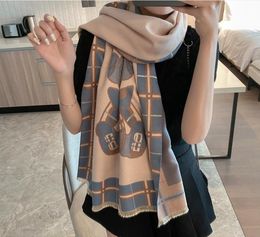 2021 winter new scarf women thickened imitation cashmere double-sided dual-use warm shawl plaid bear print wholesale women Shawls