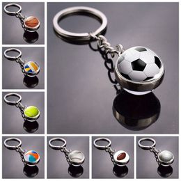 2022 New Fashion Glass Ball Keychain Football Basketball Baseball Volleyball Tennis Rugby Picture Glass Pendant Metal Keyring