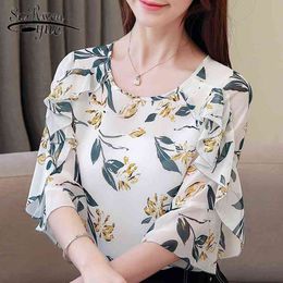 summer ruffles floral print blouse butterfly sleeve O-neck chiffon blouse camisas mujer blouses woman top female 4777 50 210518