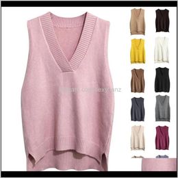 Sweaters Womens Clothing Apparel Drop Delivery 2021 V Neck Women Split Vest Sweater Dress Sleeveless Autumn Winter Loose Casual Knitted Jumpe