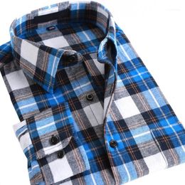 Men's Casual Shirts Wholesale- Flannel Plaid Men Long Sleeve Brushed Cotton Shirt Slim Soft Leisure Styles Man Clothes White & Blue Black1
