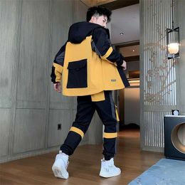 Men's Streetwear Tracksuit Two Piece Set Sweatsuit Polyester Overalls Leisure Suit Hooded Jackets And Hip Hop Harlan Pants Y0831