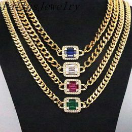 Colar de cadeia de mulheres cubano, ouro, grosso e brilhante, cristal de zircão, checo, punk, hip hop, jóias, conjunto de 5 peças Q0809