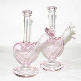 Glass beaker Bong Dab Rig hookah pink heart shape glass Water Pipes Bongs Quartz Banger Bowl Oil Rigs Bubbler Smoking Pipe