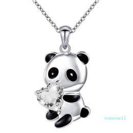 Panda Bear Heart Round Shape Zircon Necklace For Women Child Gift Chain Chokers Collar wholesale