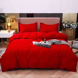 Rote Bettbezug Set weiche hautfreundliche Polyester Home Bettwäsche Gästezimmer Steppdecke Kissenbezug Sheet Erwachsene Bettwäsche 210727