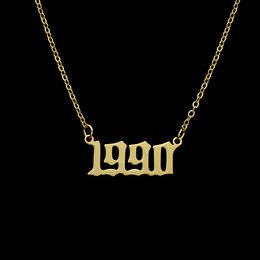 10PCS Letter Birth Year 1990-1999 Necklace Stainless Steel Old English Number Pendant Charm Chain Minimalist Jewelry for Women Birthday Graduation Anniversary