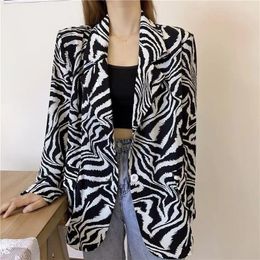 Fashion Zebra Pattern Blazers Women Loose Thin Long-Sleeved Suit Jacket Vintage Notched Single Breasted Coats Woman Women's Suits &