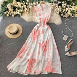 Spring Fashion Temperament Seaside Vacation Vestidos Female Irregular Print Slim Beach Maxi Dress C353 210507