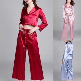 MIARHB Summer Pyjama on for Women Sexy Sleepwear Sets Homewear Daily Ankle Length Three Quarter Tops Solid 2pcs Nightwear Suits Q0706
