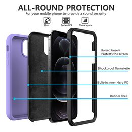 Robot Defender Cases For Iphone 13 12 Pro Max 11 Mini Xr Xs 8 Plus Shockproof Flannelette Hard Pc Rubber Shell 3 In 1 Luxury Phone Case