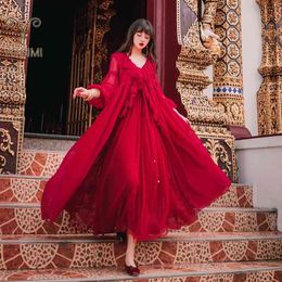 YOSIMI Summer Mid-calf Chiffon Long Dress Full Sleeve Red Party Night Club Vestidos De Fiesta 2 Piece Outfit 210604