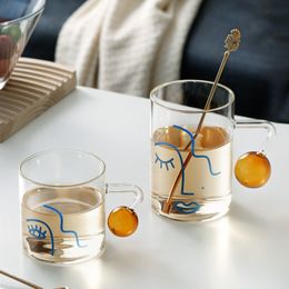 460ml Creative Scale Glass Mug Breakfast Mlik Coffe Cup Household Couple Water Ball Handle Design Pattern Drinkware Cups