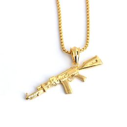 Pendant Necklaces Fashion Cool Gun Necklace European Hip Hop Jewellery Stainless Steel Gold Silver Colour Long Chain