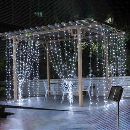 LED Outdoor Solar Lamp String Lights Curtain Garland for Year Christmas Decorations Solar Garden Fairy Light Waterproof 211109