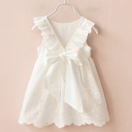 2020 New Summer Girls' Dress Pure White Hollow Big V Backless Party Princess Dress Children's Baby Kids Girls Clothing Q0716