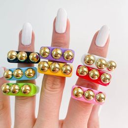 Fashion Candy Rings With Three Golden Dots Novelty Punk Style Fingers Ring