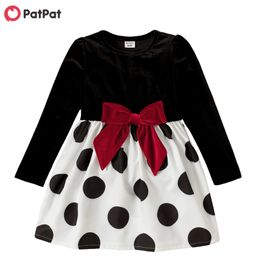 Arrival Spring Toddler Girl Velvet & Polka Dots Dress 210528