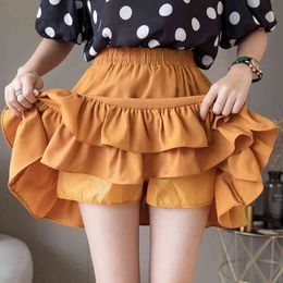 Fashion Casual Spring And Summer Black Chiffon Ruffled Pleated Short Skirt Female High Waist Mini 16F1033 210510