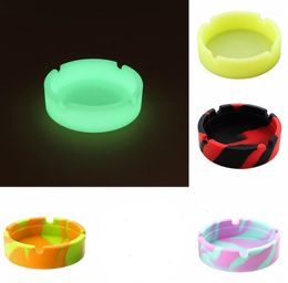 Camouflage Soft Silicone Ashtray Round Luminous Mini Ash Tray Portable Anti-scalding Cigarette Holder Smoking Accessories SN2719