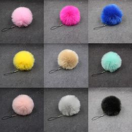 Fluffy Fur Pom Pom Keychain Soft Faux Rabbit Fur Ball Car Key ring 8cm Pompom Key Chains For Women Bag Pendant Jewelry