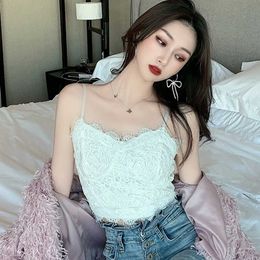 Shintimes Floral Lace Camis Short Sexy Club White Tank Top Women Black Camisole Summer Tops Backless Korean Fashion Clothes 210615