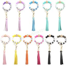 2022 Fashion Silicone Beads MAMA Bracelets Toys Alloy Keyring Food Grade Wristbands Beech party favor Tassel Key Chain Pendant Leather NANA Bracelet Jewelry