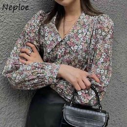 Neploe Spring Flower Print Design Casual Blouse Women Turn Down Collar Single Breasted Blusas Fashion Prairie Chic Shirts 210510