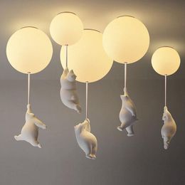 Ceiling Lamp Nordic Modern Designer Polar Bear Hanging Living Room Bedroom Glass Ball Decorative Lights