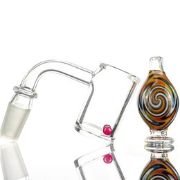 90/45 Degree Accessories 25mm Flat Top 4mm Thick Bottom Quartz Banger With Color Art Glass Carb Cap