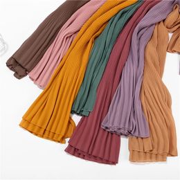2021 New 85*180cm Pearl Chiffon Pleated Striped Skirt Headdress Women's High-end Fashion Women's Headscarf For Wholesale