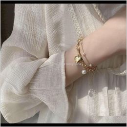 Charm Bracelets Jewelry Drop Delivery 2021 Ins Girl ~ Shape Korean Temperament Double Layer Imitation Pearl Chain Peach Heart Pendant Student