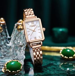 Fashion Women quartz watch Retro Square Watch French Small Disc stainless steel Gold Strap Wrist Watch ladies watches gift for wif2398