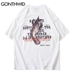 T-Shirts Streetwear Hip Hop Men Summer Devil Hand Print Short Sleeve Tees Shirt Cotton Casual Harajuku Tshirt Tops Male 210602