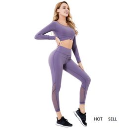 Long Sleeve Sports Bra Woman Gym Bras Yoga Top High Waist Leggings Four Ways Stretchable Female Suits