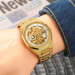 Forsining Golden Automatic Mechanical Watch Skeleton Hollow Mens Wristwatches Luminous Military Watches Tourbillon Montre Homme Q0902