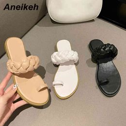 Summer Concise PU Slip-On Women Outside Slippers Sexy Head Peep Toe Pinch Ladies Shallow Flat Leisure Shoes Solid 35-40 210507